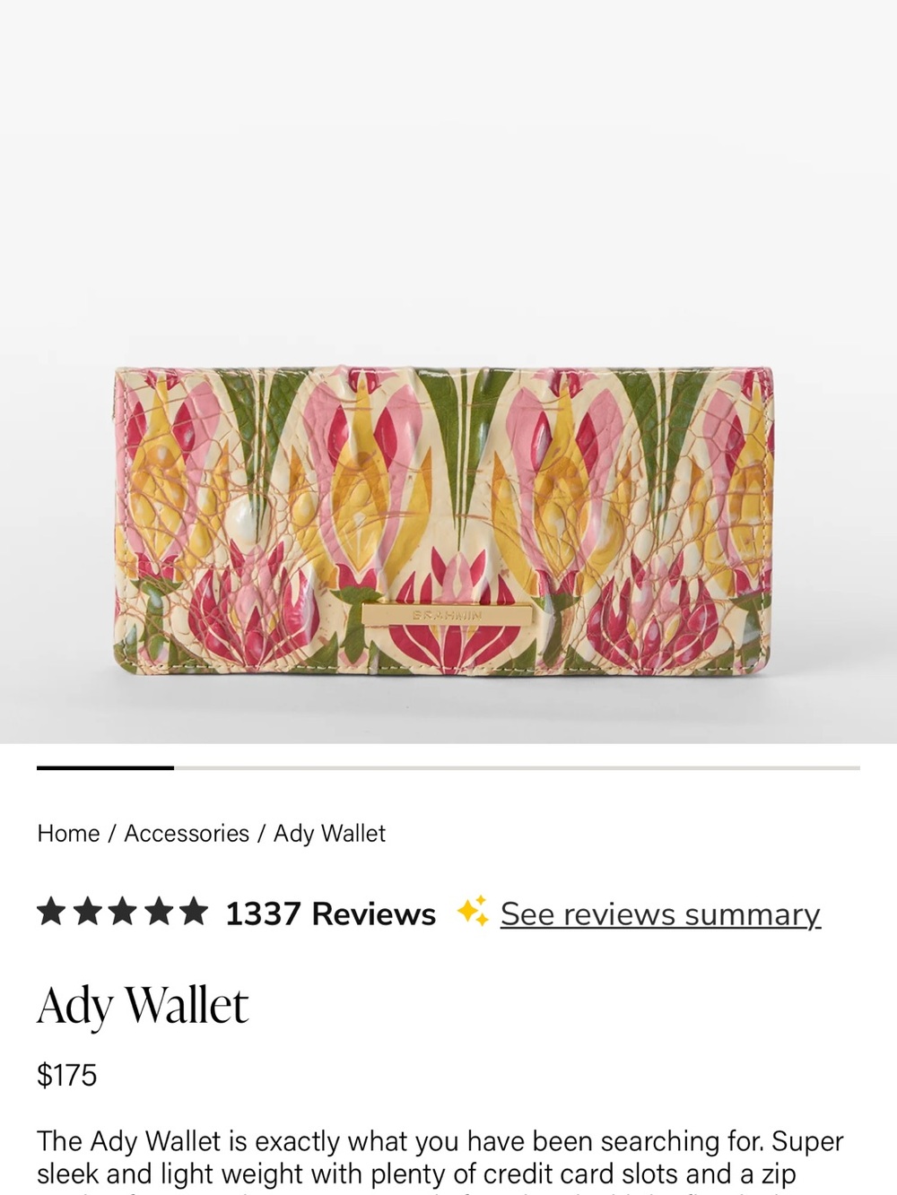 Brahmin Floral Croc-Embossed Wallet — Pink, Yellow & Green